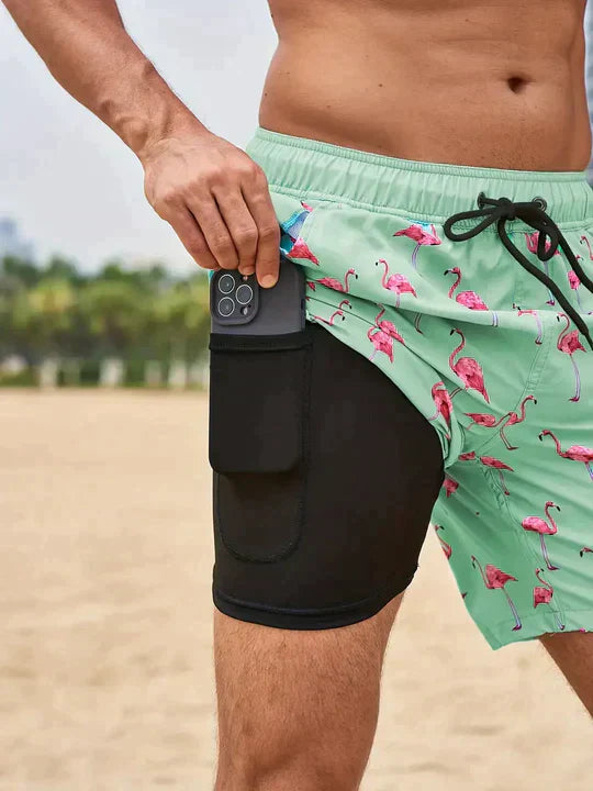 Męskie kąpielówki z nadrukiem z regulowanym paskiem na plażę