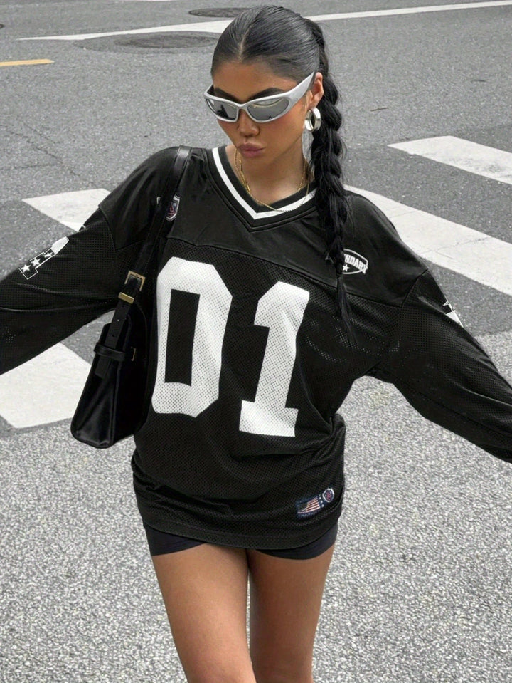 Damska koszulka T-shirt z długim rękawem w stylu streetwear Oversized