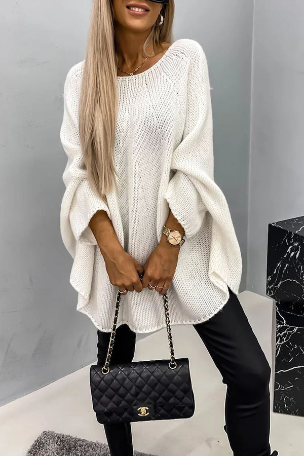 Damski ponczo z dzianiny – Sweter z luźnym okrągłym dekoltem do smart casualowych stylizacji