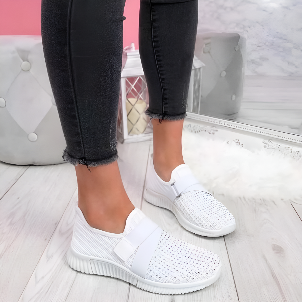 Damskie Trampki Slip-On z Dzianiny z Elastycznym Paskiem, Lekkie i Wygodne Buty