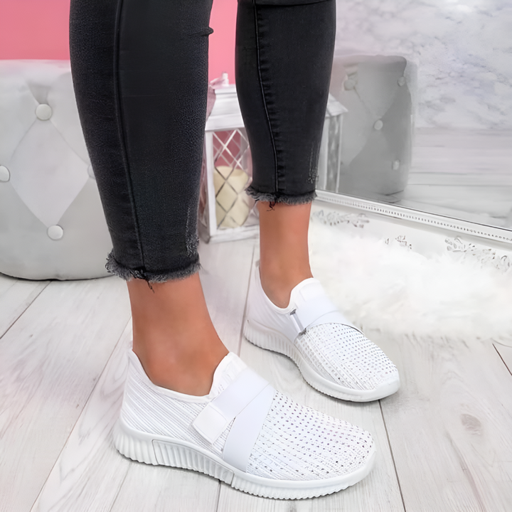 Damskie Trampki Slip-On z Dzianiny z Elastycznym Paskiem, Lekkie i Wygodne Buty