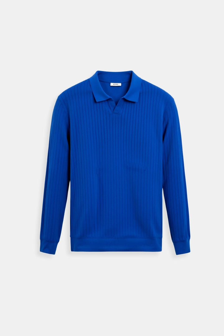 Męska koszulka polo z ribbowanej dzianiny, długi rękaw, smart casual