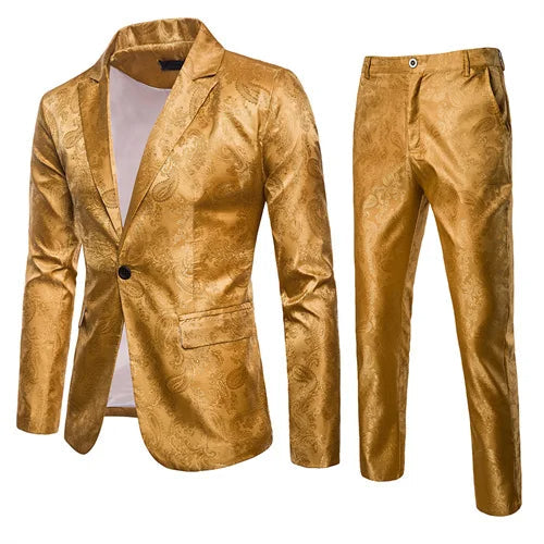 Męski garnitur jacquardowy w slim fit, formalna marynarka i spodnie