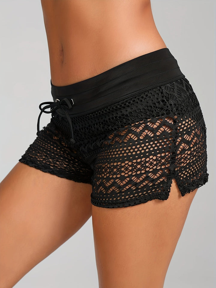 Kobiece Szorty Plażowe z Otworami i Elastycznym Pasem