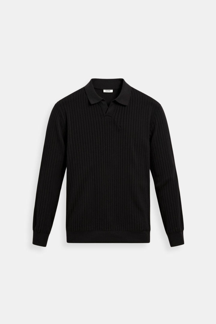 Męska koszulka polo z ribbowanej dzianiny, długi rękaw, smart casual