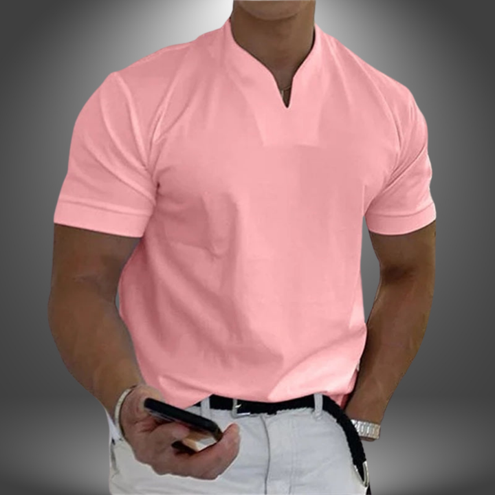 Męska koszulka T-shirt z dekoltem notch, slim fit, krótki rękaw