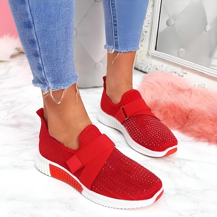 Damskie Trampki Slip-On z Dzianiny z Elastycznym Paskiem, Lekkie i Wygodne Buty