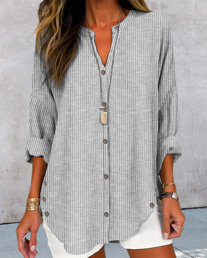 Damska Luźna Bluzka Button-Up w Długim Kroju – Casual Letni Top na Co Dzień