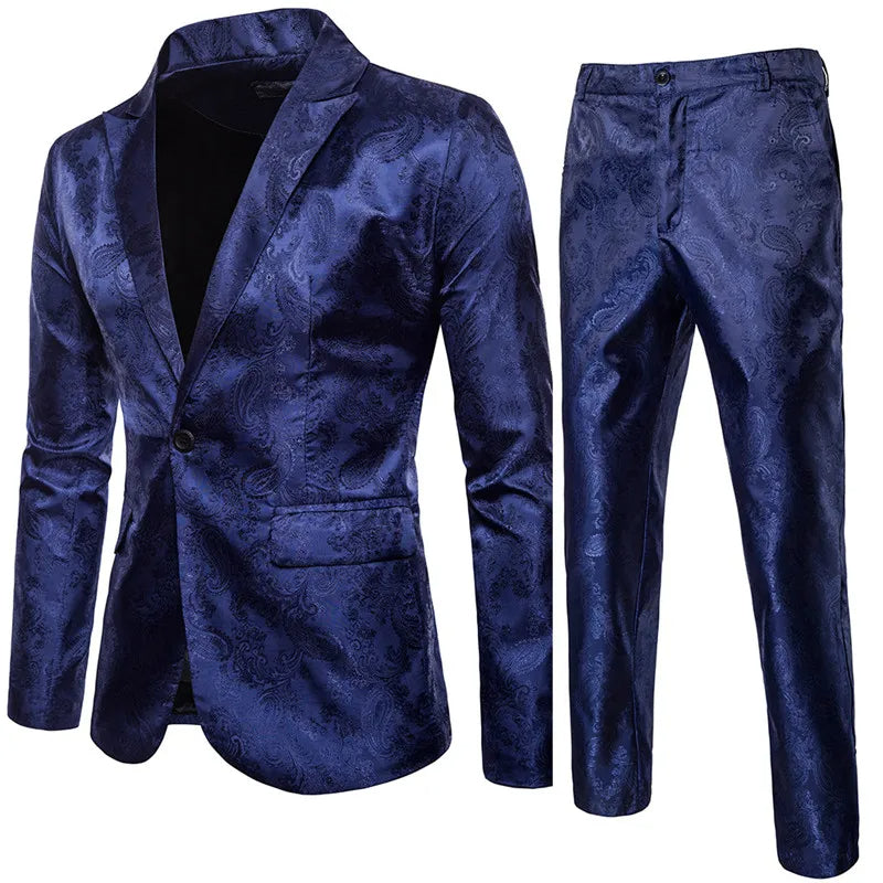Męski garnitur jacquardowy w slim fit, formalna marynarka i spodnie