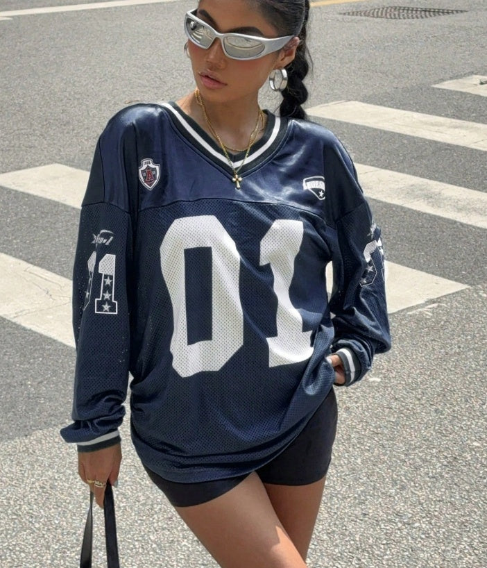 Damska koszulka T-shirt z długim rękawem w stylu streetwear Oversized