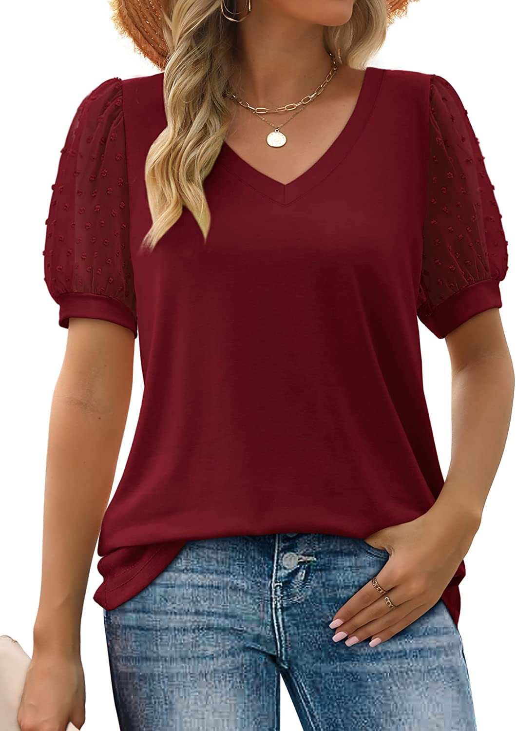 Kobiece top z dekoltem w serek i bufkami – Kobiecy, letni styl casual