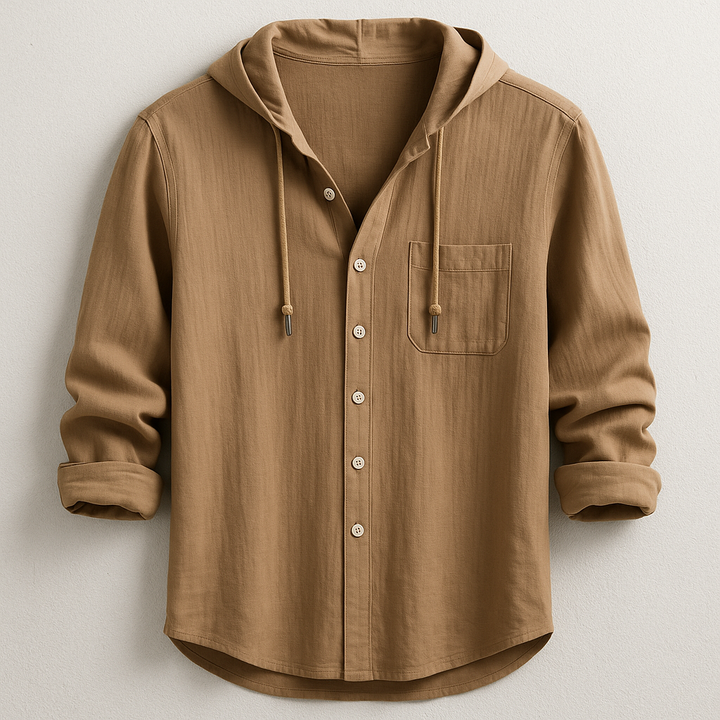 Męska Koszula z Kapturem na Guziki, Luźna, Lekka, Casual Overshirt