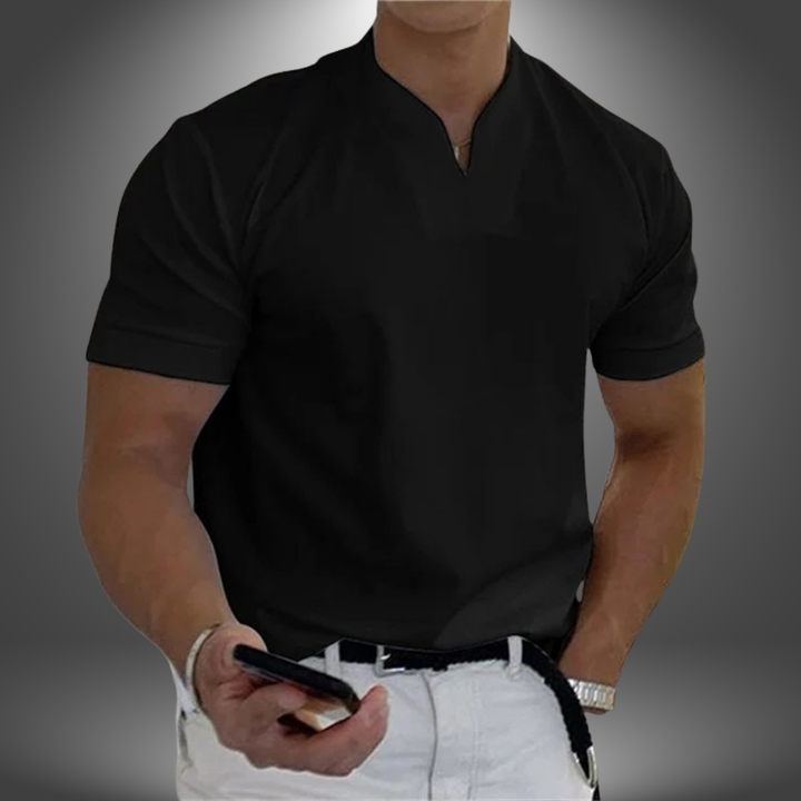 Męska koszulka T-shirt z dekoltem notch, slim fit, krótki rękaw