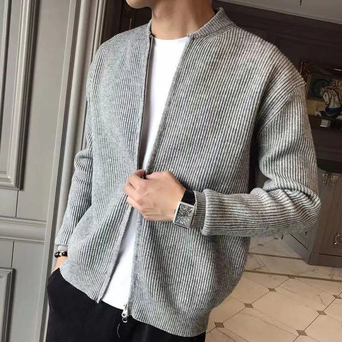 Męski Sweter Rozpinany z Zamkiem i Rebrowanym Splotem