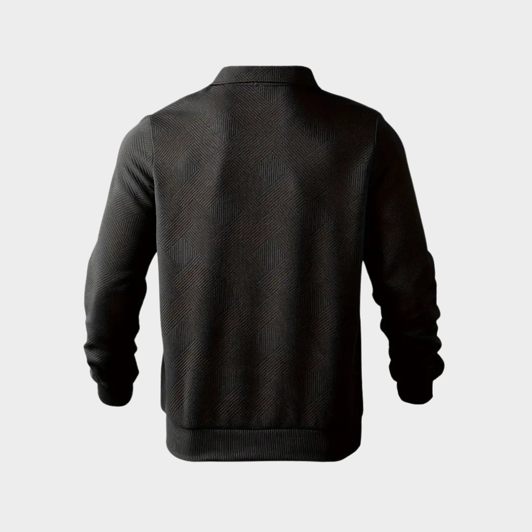 Męska teksturowana bluza z półzamkiem – elegancki styl polo na chłodniejsze dni