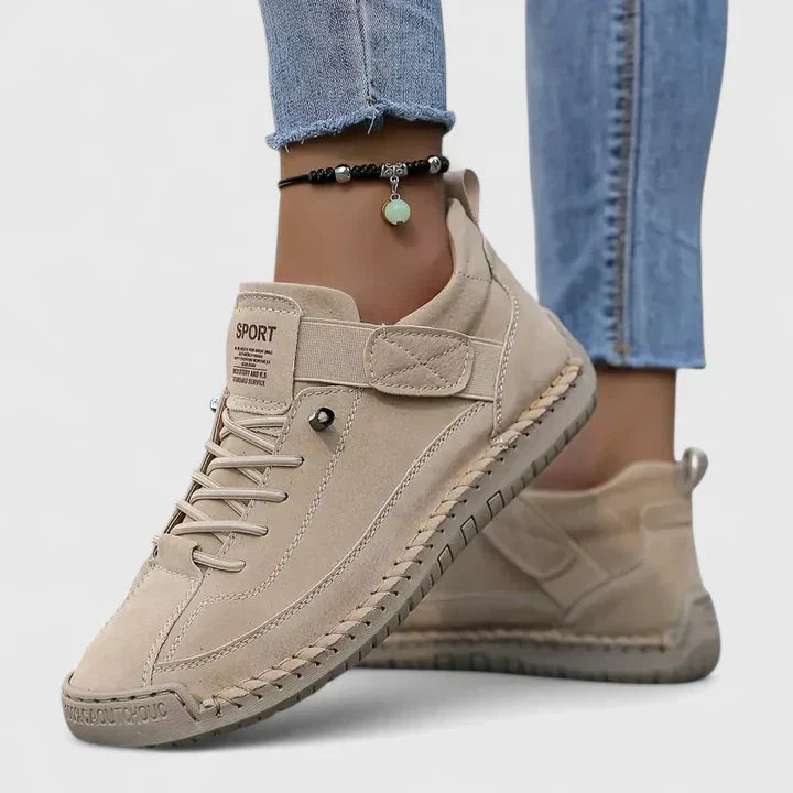 Damskie sneakersy skórzane z rzepem i sznurówkami