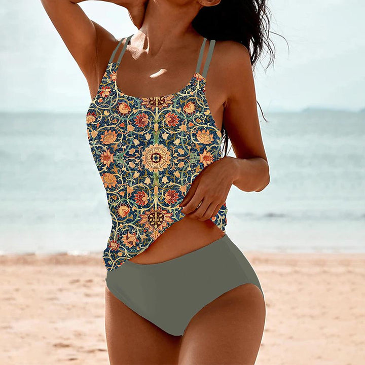 Kobiety Tankini Zestaw Wysoki Stan Strój Kąpielowy Wygodny Elastyczny Szybkoschnący Na Plażę Basen Letni Strój
