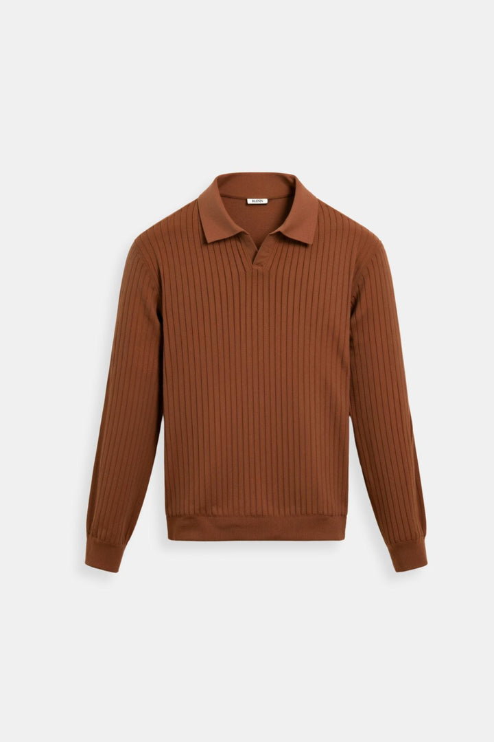Męska koszulka polo z ribbowanej dzianiny, długi rękaw, smart casual
