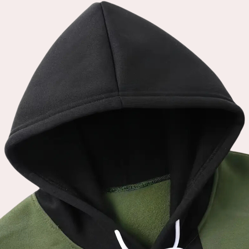 Męska Bluza z Kapturem z Kontrastowym Panelem, Luźna, Casual Streetwear, Sweter