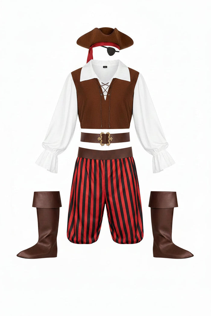 Męski Kostium Pirata z Kapeluszem, Opaską na Oko i Akcesoriami na Halloween