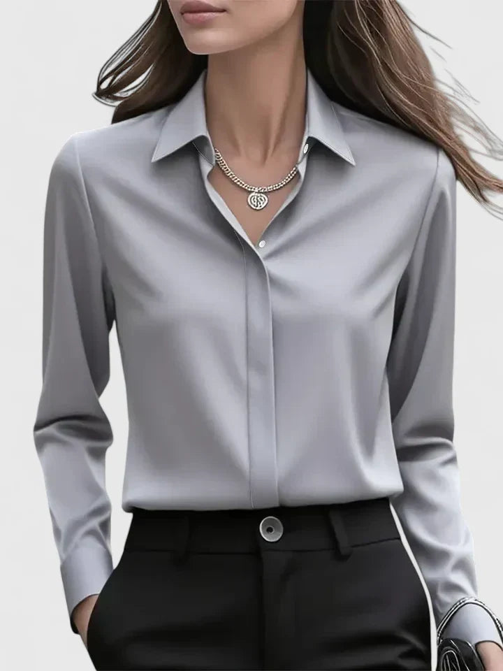 Damska Satynowa Bluzka z Długim Rękawem – Elegancka Koszula do Biura i Smart Casual