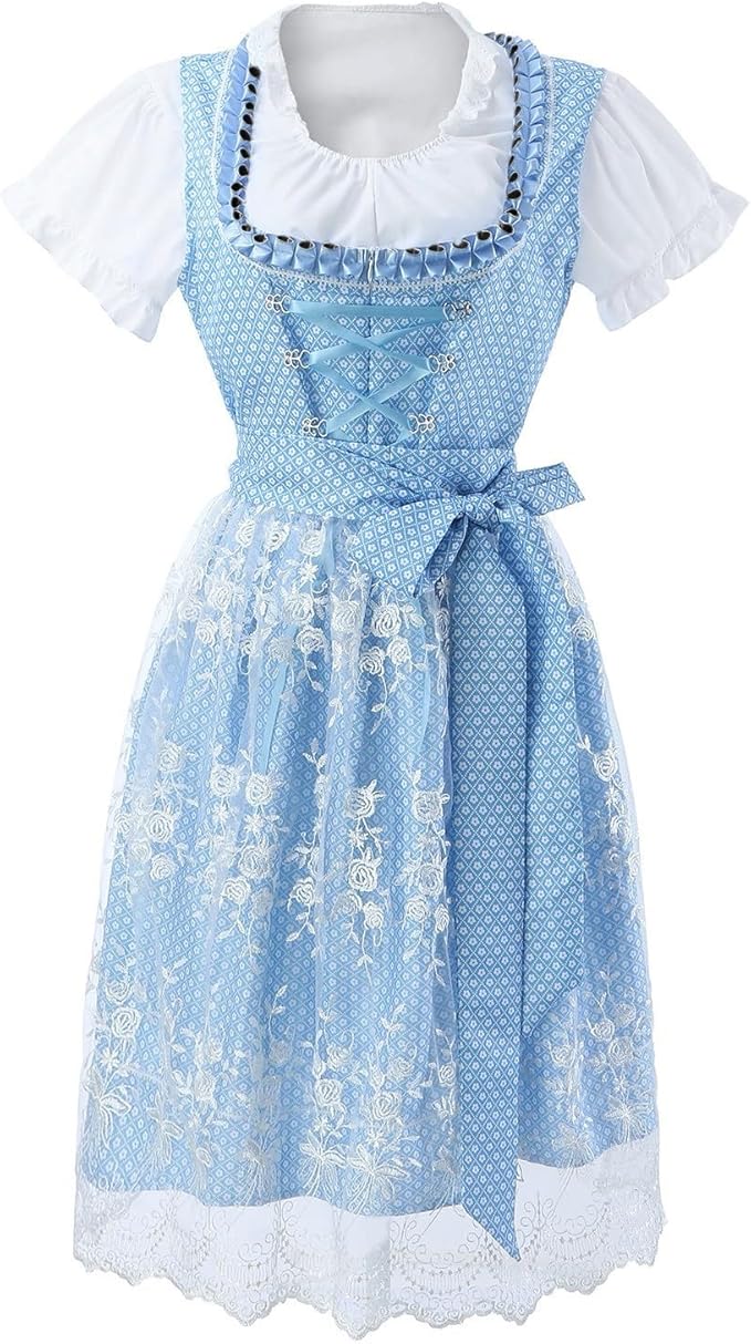 Sukienka Dirndl z Haftem i Koronką z Fasonem w Talii