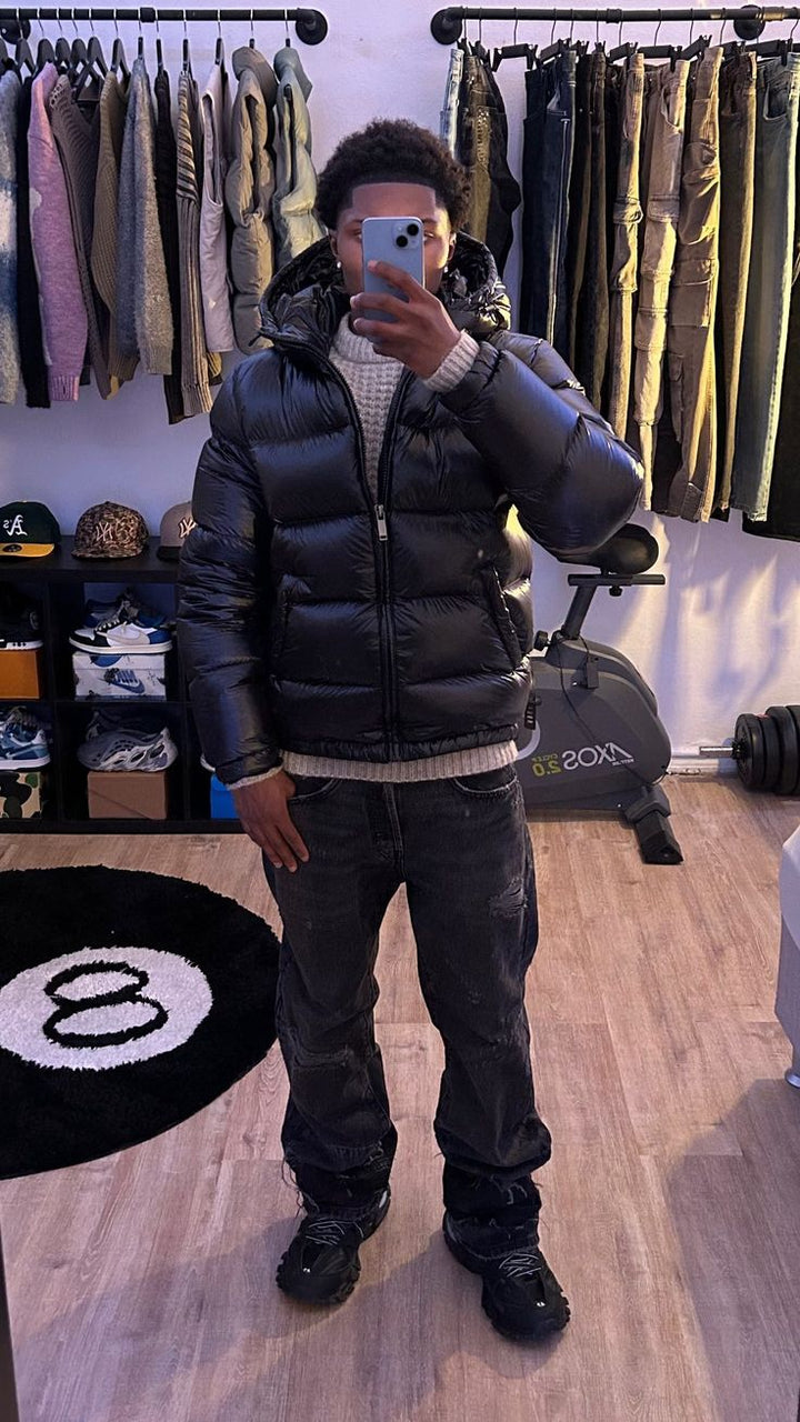 Męska kurtka pikowana z podszewką sherpa i kapturem – Ciepła kurtka puchowa na świeżym powietrzu i do streetwearu
