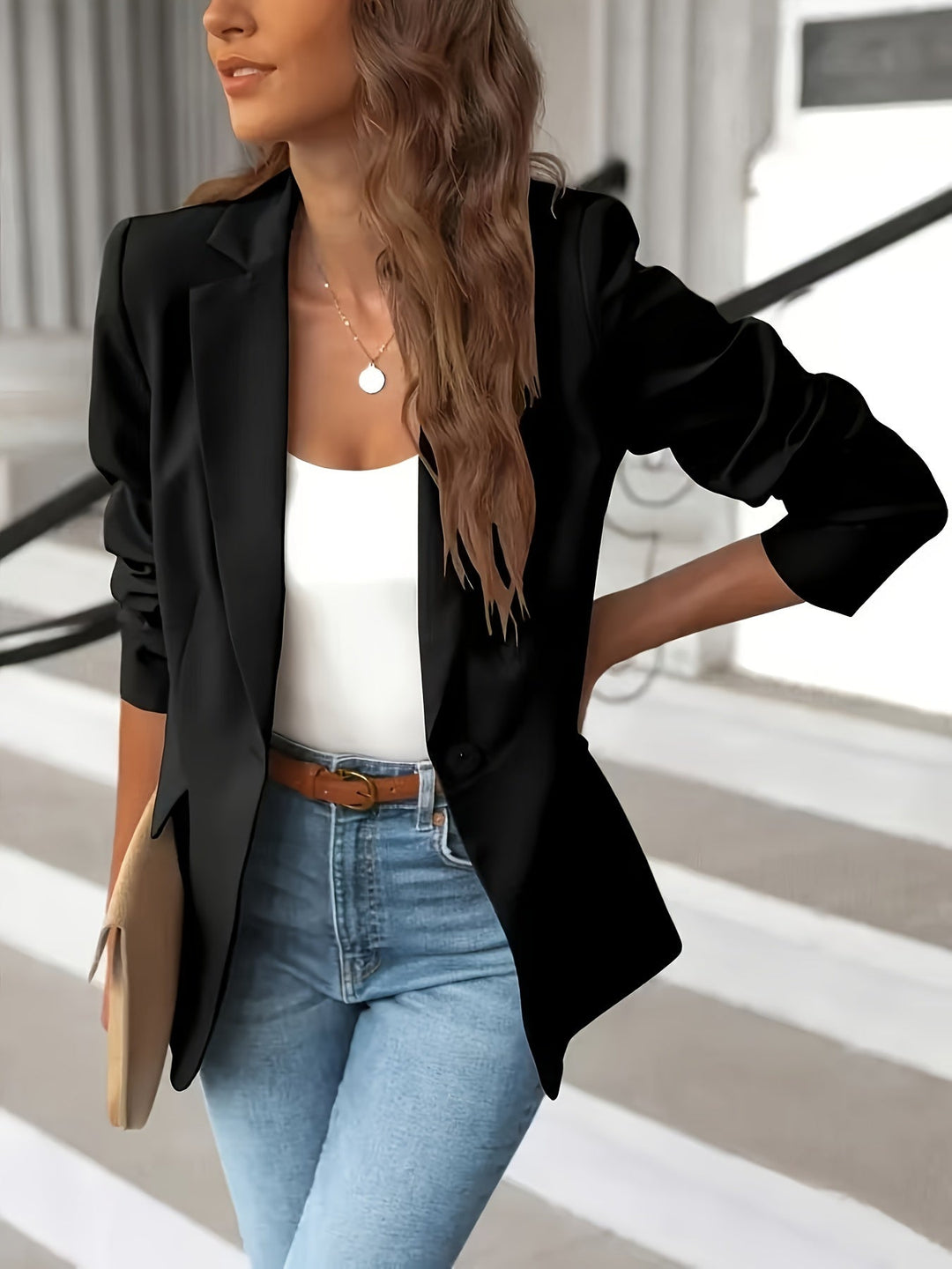 Kobiece Luźne Żakiet z Jednym Guzikiem – Elegancka Warstwa do Codziennego Ubrań w Stylu Business Casual