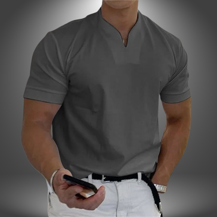 Męska koszulka T-shirt z dekoltem notch, slim fit, krótki rękaw