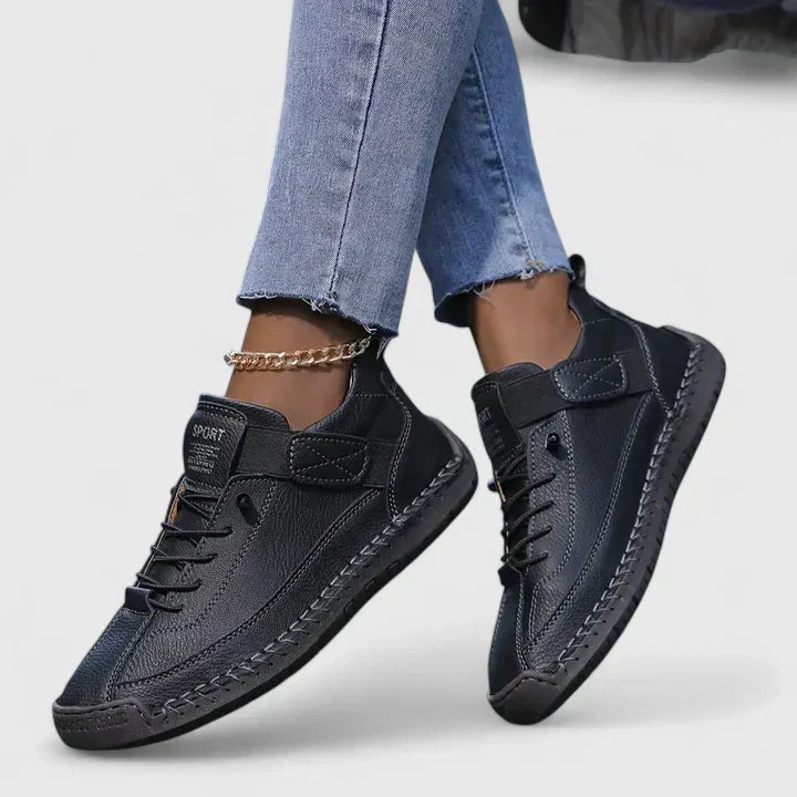 Damskie sneakersy skórzane z rzepem i sznurówkami