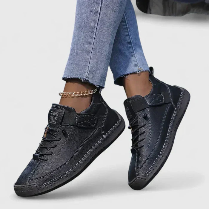 Damskie sneakersy skórzane z rzepem i sznurówkami