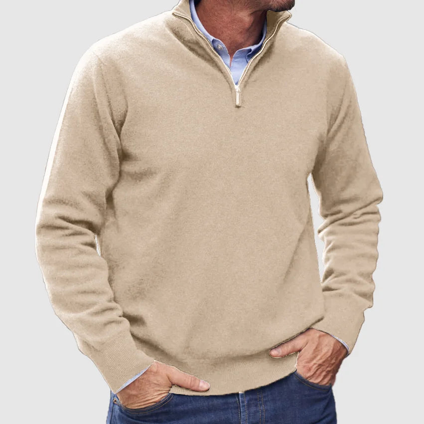 Męski sweter z kołnierzem typu quarter-zip – Elegancka warstwa na smart casualowe jesienne stylizacje