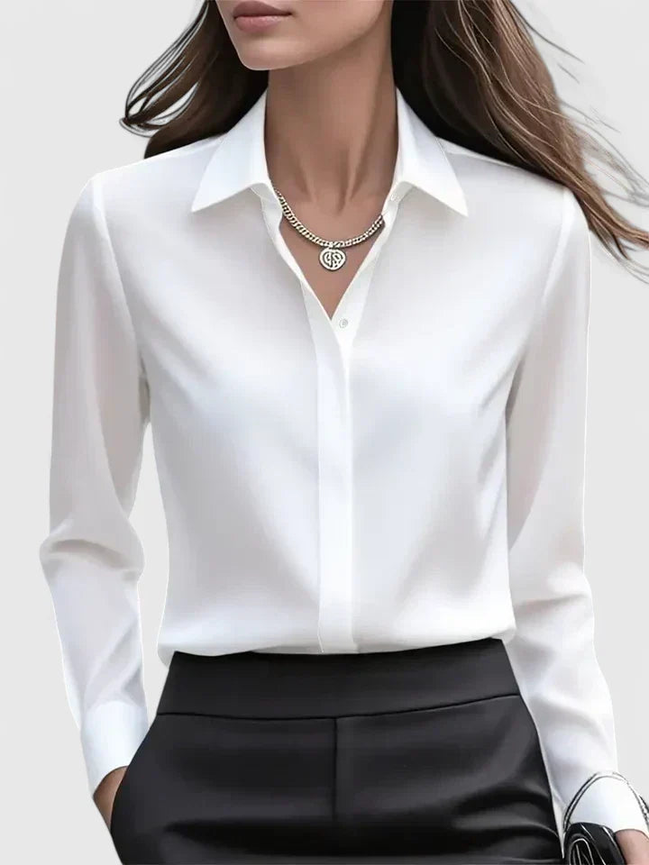 Damska Satynowa Bluzka z Długim Rękawem – Elegancka Koszula do Biura i Smart Casual