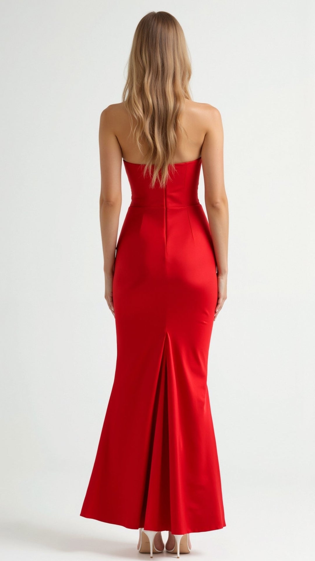 Sukienka Maxi bez ramiączek – Marszczona suknia dla gości weselnych na wieczorne przyjęcia