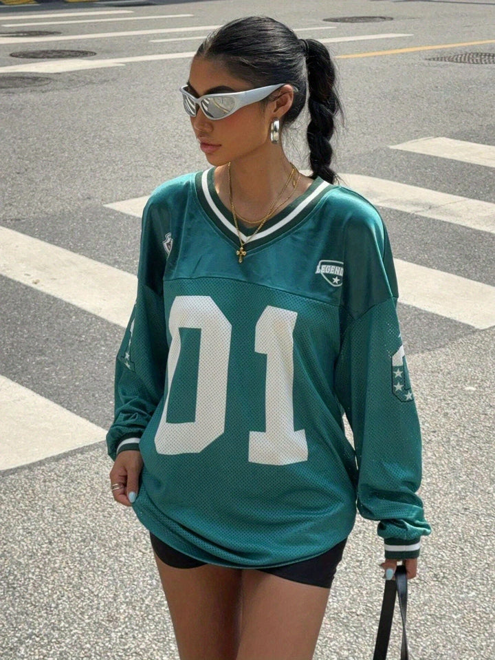 Damska koszulka T-shirt z długim rękawem w stylu streetwear Oversized
