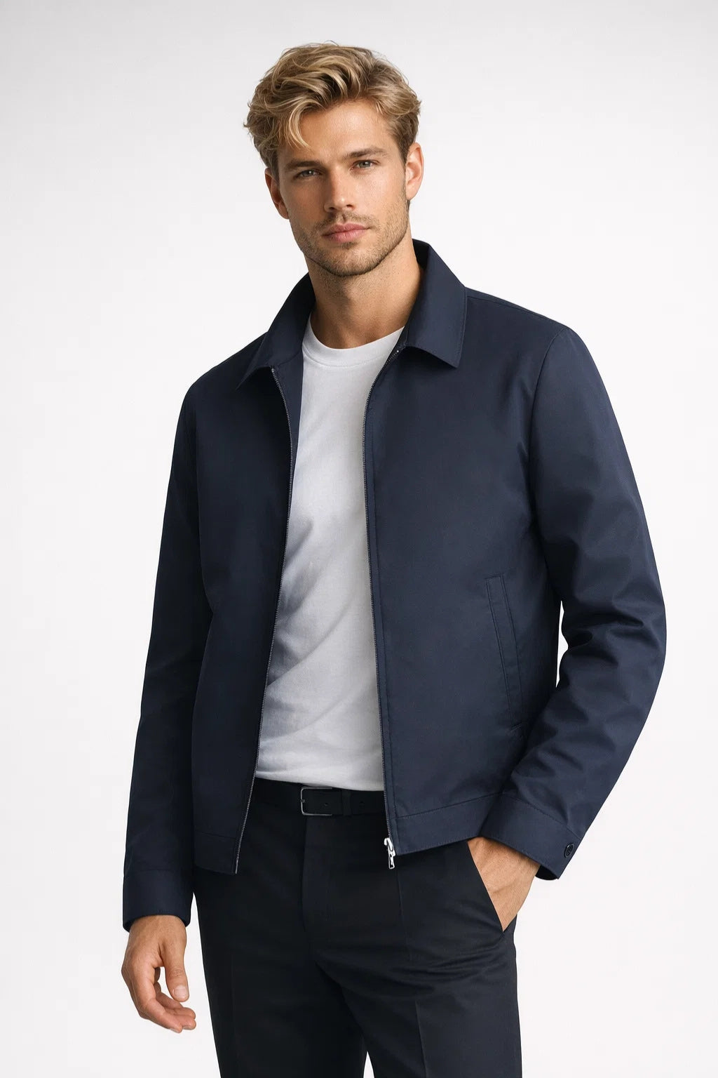 Męska kurtka slim fit z zamkiem klasyczna, smart casual