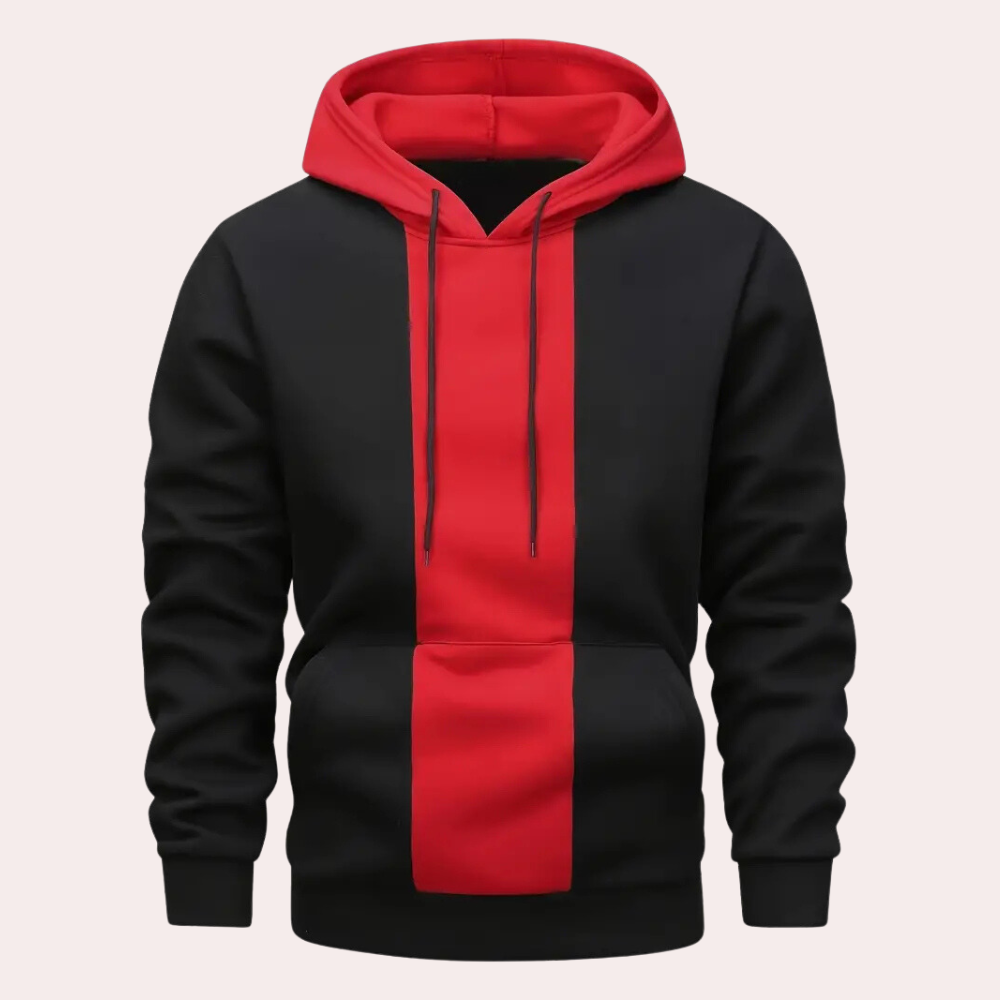 Męska Bluza z Kapturem z Kontrastowym Panelem, Luźna, Casual Streetwear, Sweter