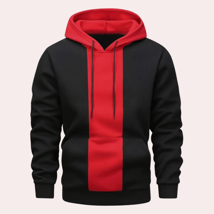 Męska Bluza z Kapturem z Kontrastowym Panelem, Luźna, Casual Streetwear, Sweter