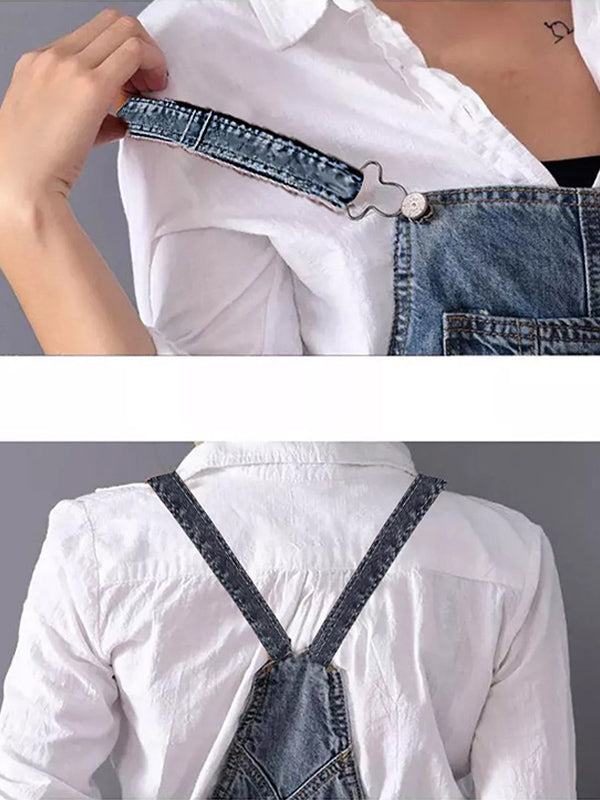Kobiece Dżinsowe Pinafore Maxi Sukienka z Kieszeniami
