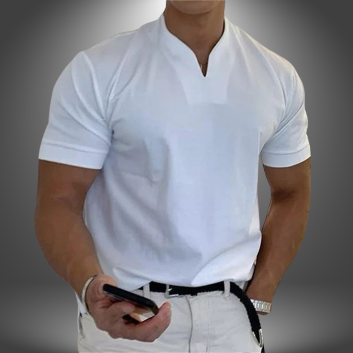 Męska koszulka T-shirt z dekoltem notch, slim fit, krótki rękaw