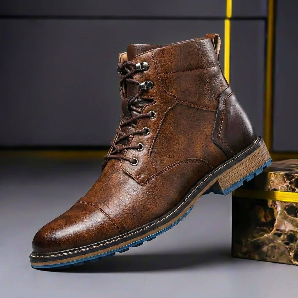 Męskie Botki z Prawdziwej Skóry – Sznurowane w Stylu Kostki do Smart Casual i Zimowego Użytkowania