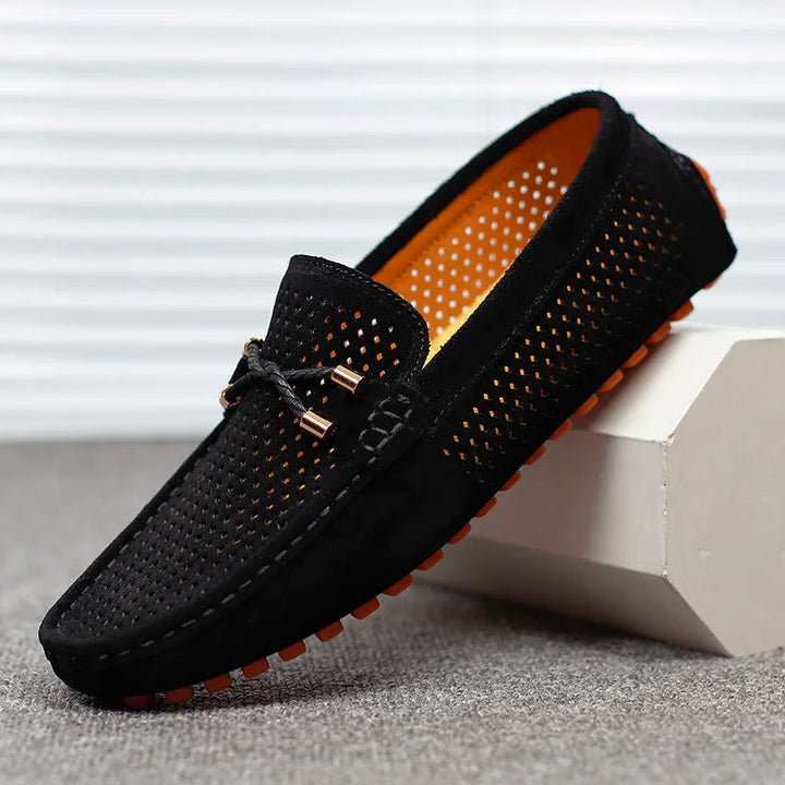 Męskie perforowane skórzane loafersy – oddychające buty wsuwane na lato i do smart casual