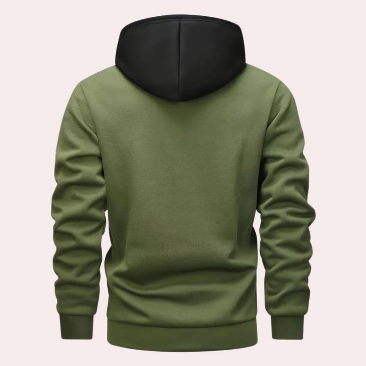 Męska Bluza z Kapturem z Kontrastowym Panelem, Luźna, Casual Streetwear, Sweter