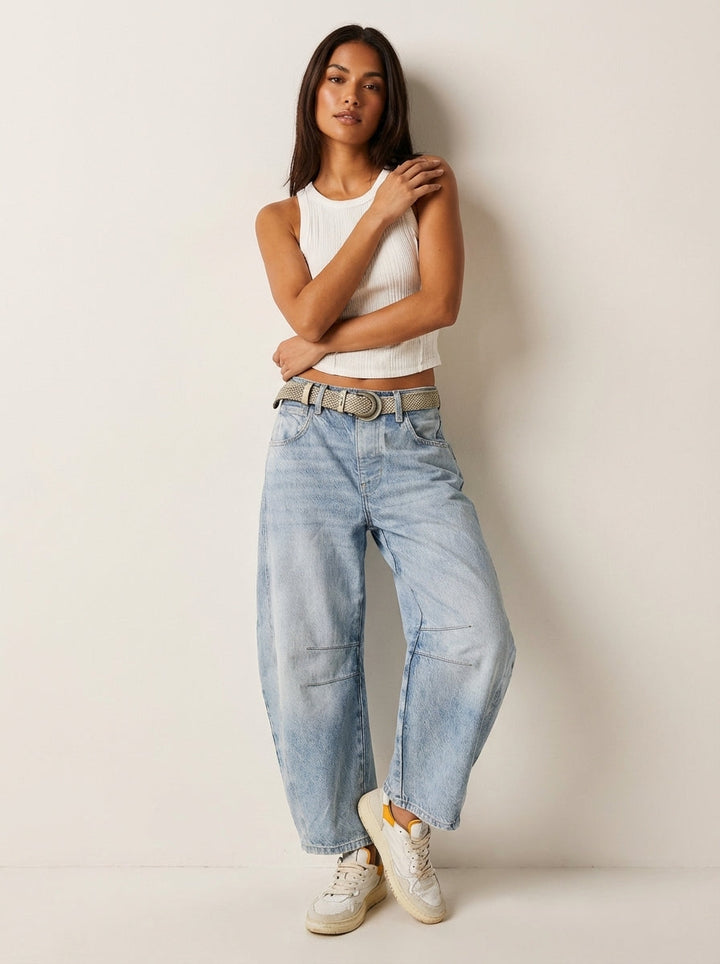 Damskie jeansy denimowe Relaxed Barrel Leg z wysokim stanem
