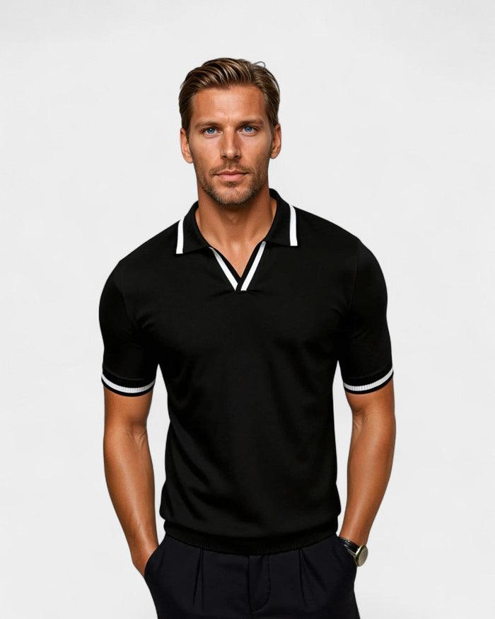 Męska koszulka polo z kontrastowym kołnierzykiem, krótki rękaw, lekka, oddychająca, stylowa, smart casual, nowoczesny krój