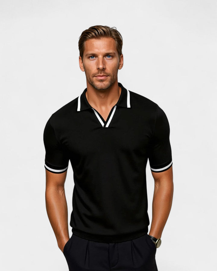 Męska koszulka polo z kontrastowym kołnierzykiem, krótki rękaw, lekka, oddychająca, stylowa, smart casual, nowoczesny krój
