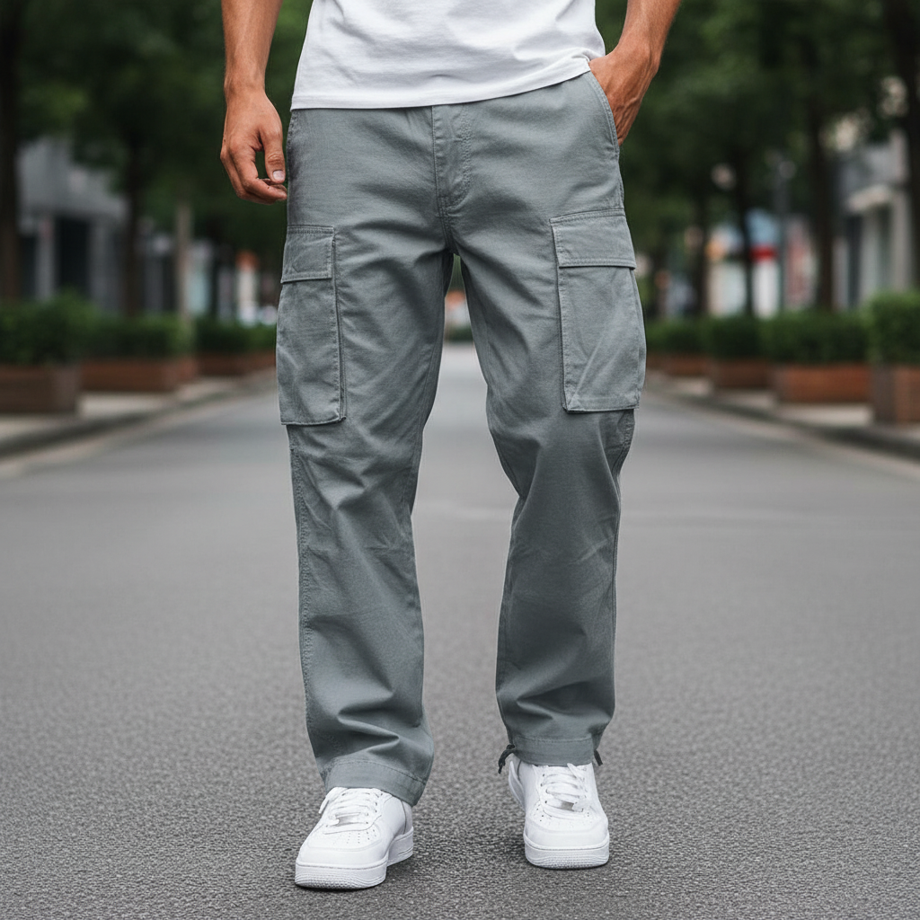 Męskie spodnie cargo w luźnym kroju z bawełny – Oddychająca tapered streetwear na co dzień