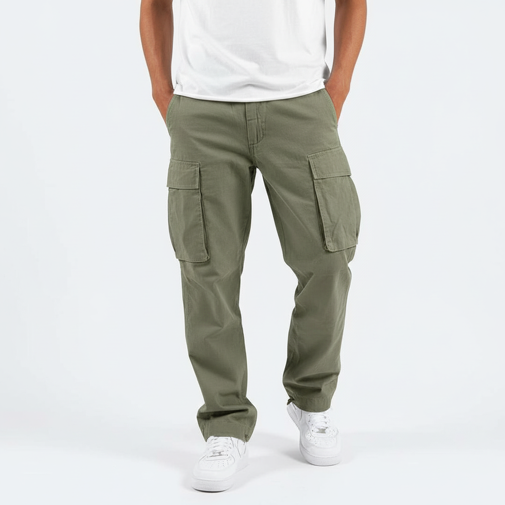 Męskie spodnie cargo w luźnym kroju z bawełny – Oddychająca tapered streetwear na co dzień