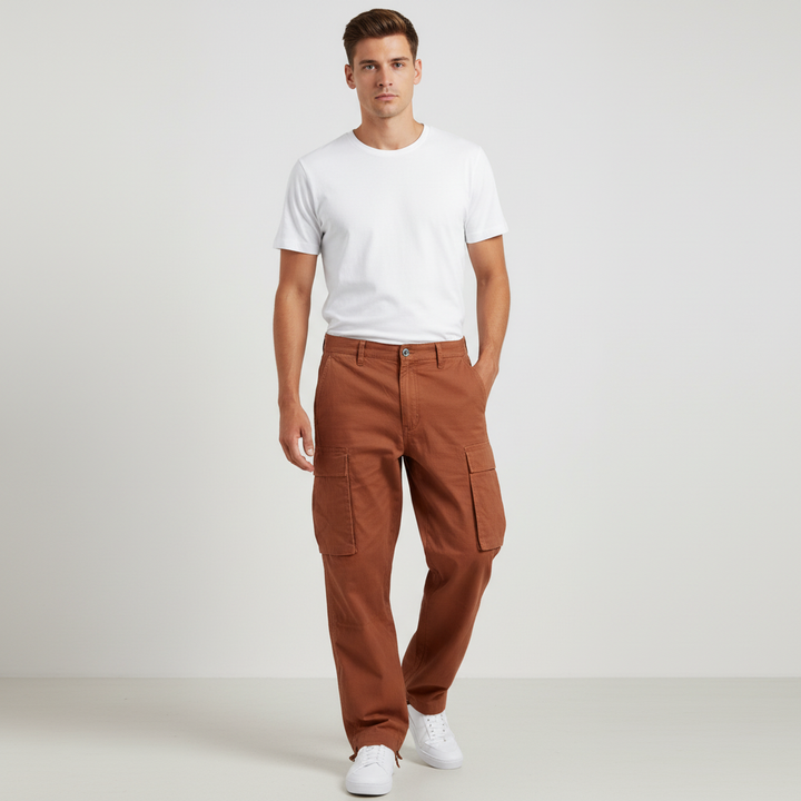 Męskie spodnie cargo w luźnym kroju z bawełny – Oddychająca tapered streetwear na co dzień