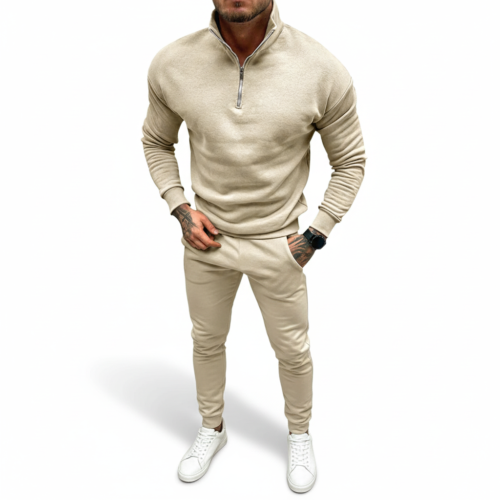 Męski minimalny sweter z krótkim zamkiem i stójką